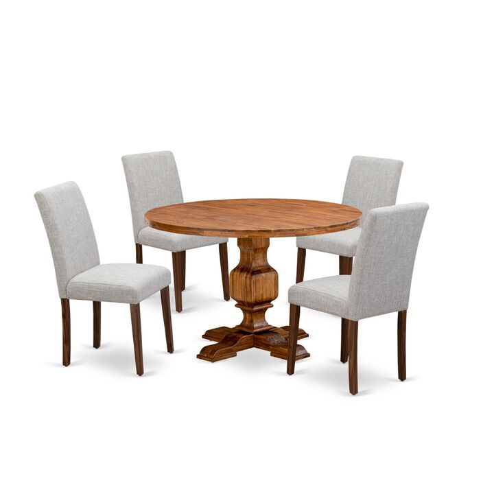 East West Furniture I3AB5-N35 5Pc Dining Table Set - Round Table and 4 Parson Chairs - Antique Walnut Color