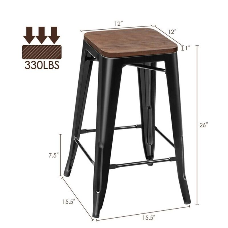 Hivvago Set of 4 Counter Height Backless Barstools with Wood Seats