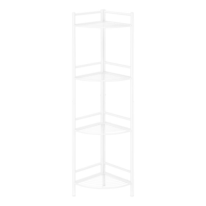 Monarch Specialties I 3626 Bookshelf, Bookcase, Etagere, Corner, 3 Tier, 58"H, Office, Bedroom, Metal, White, Contemporary, Modern