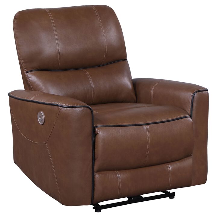 Lima Power Recliner Chair, Brown Faux Leather, USB Port, Foam Cushions - Benzara