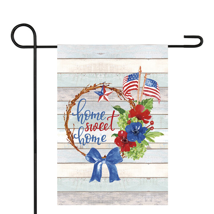 Home Sweet Home Wreath Patriotic Outdoor Garden Flag 18" x 12.5"