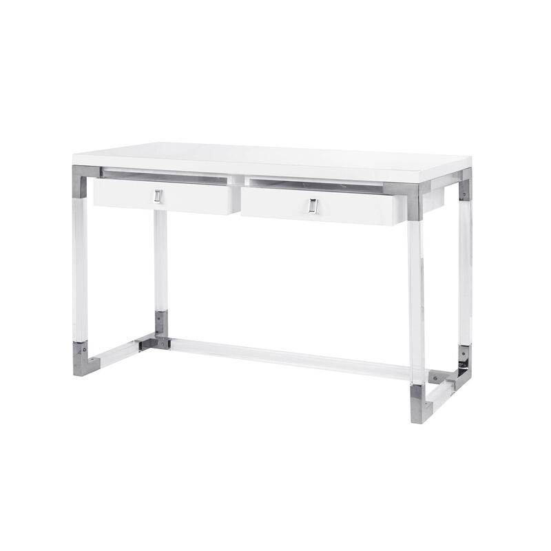 Pasargad Home Firenze Lacquer & Lucite Desk, White