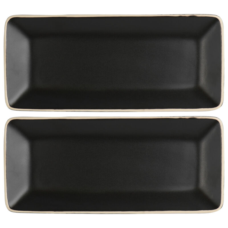 Gibson Elite Soho Lounge 2 Piece 11.75 Inch Rectangular Platter Set in Matte Black