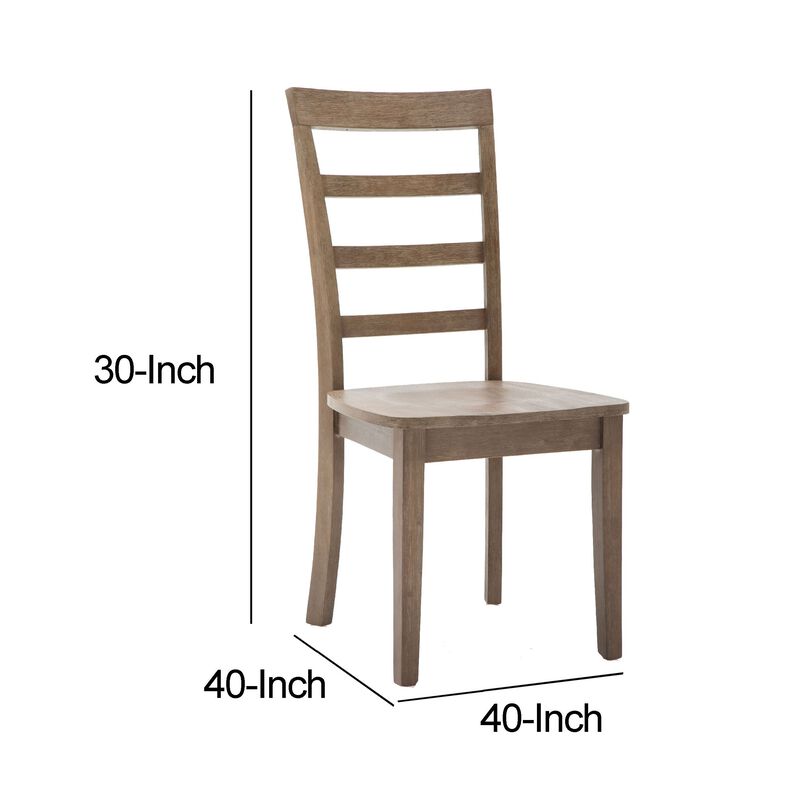 Moe 18 Inch Wood Dining Chair, Ladder Back, Set of 2, Brushed Brown-Benzara