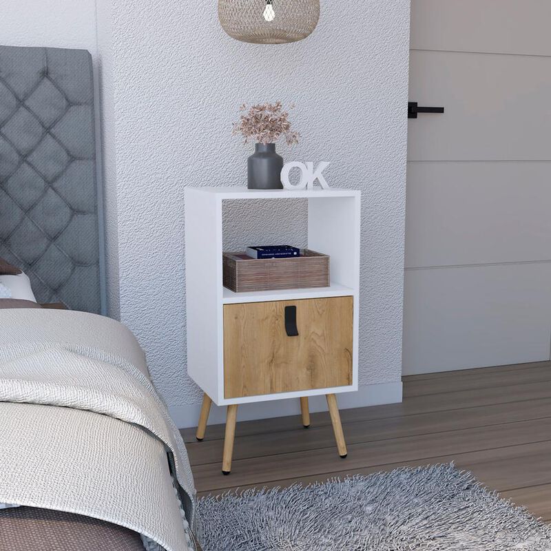 Toka Tall Nightstand with Drawer and Functional Storage