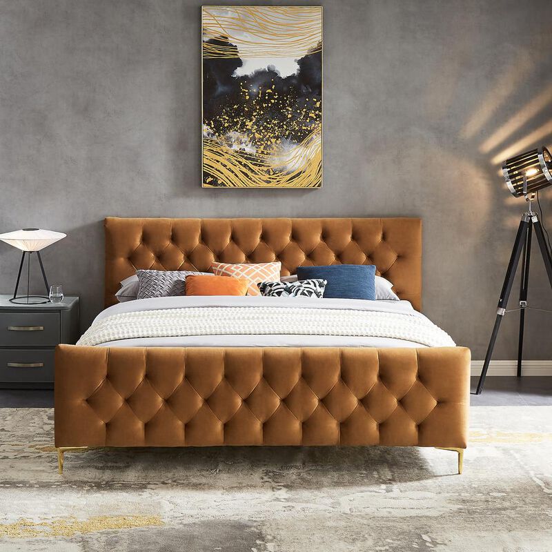 Ashcroft Furniture Co Bailey King Velvet Upholstered Platform Bed