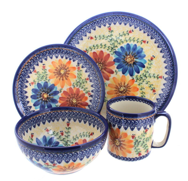 Blue Rose Polish Pottery Misty 16 Piece Dinnerware Set