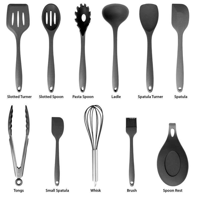 MegaChef Black Silicone Cooking Utensils, Set of 12