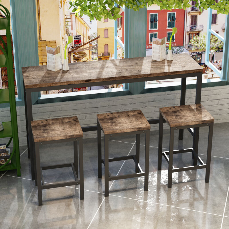 Modern Design Kitchen Dining Table, Pub Table, Long Dining Table Set with 3 Stools, Easy Assembly, Natural (W75753848)