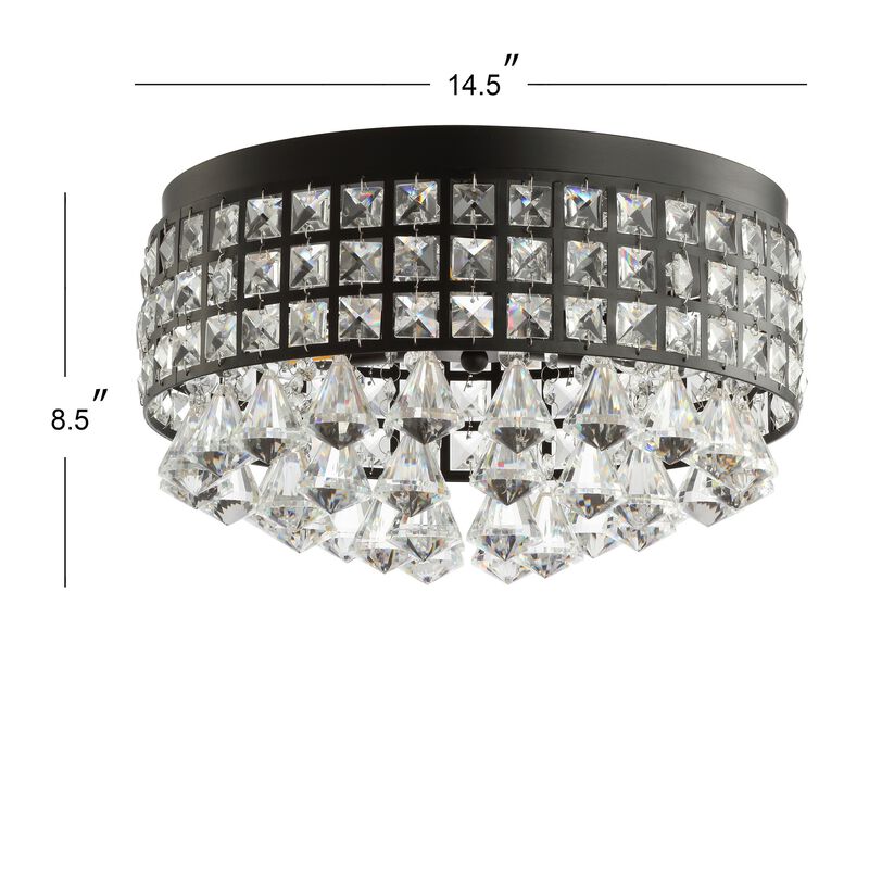 Meredith 14.5" 3-Light Crystal Drops/Metal LED Flush Mount, Black
