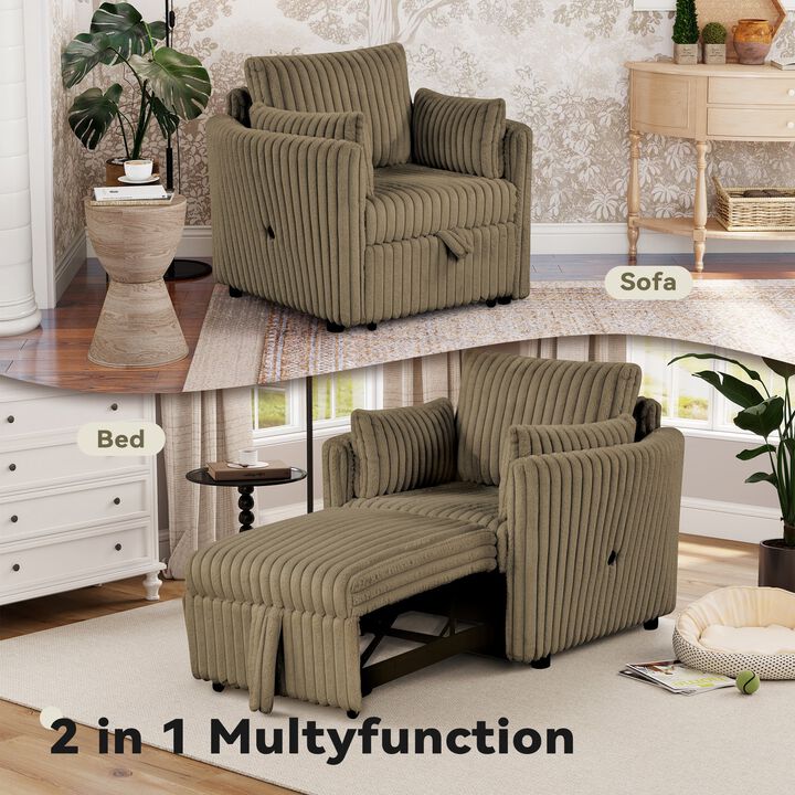 Convertible Sofa Bed Chair Pullout Single Sleeper Chair Bed with USB and Pillows for Living Room