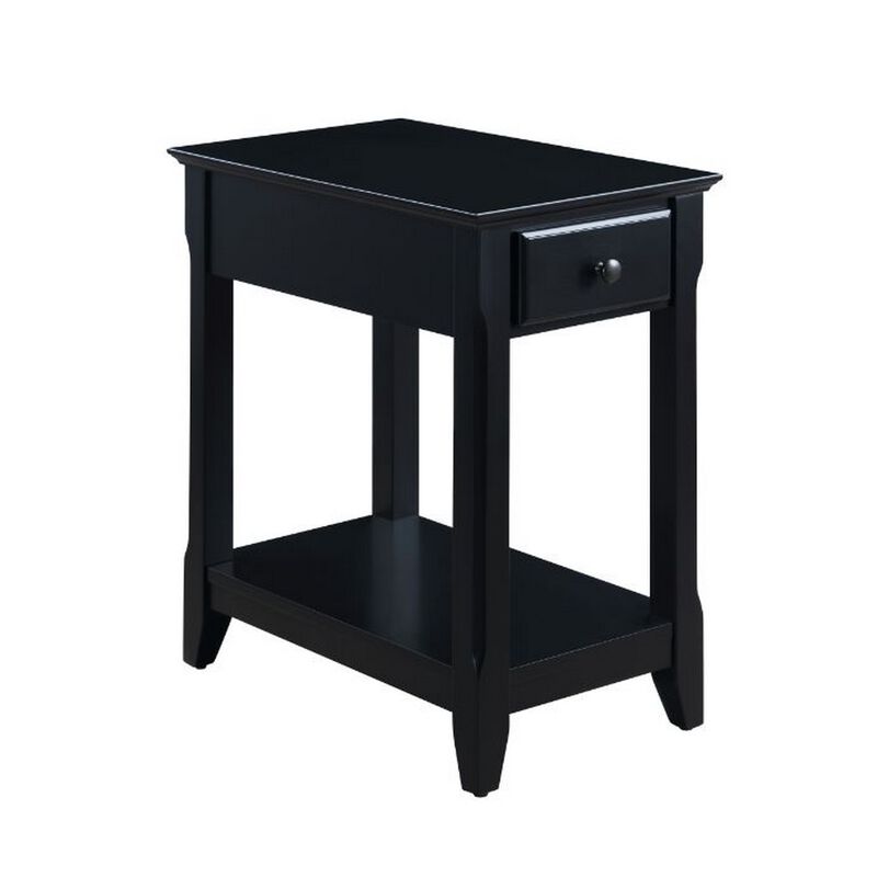 Accent Table with 1 Drawer and Bottom Shelf, Black - Benzara