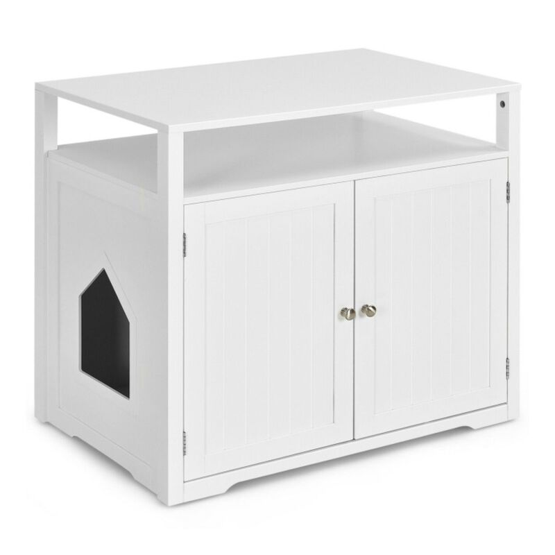 Wooden Cat Litter Box Enclosure Hidden Cat Washroom with Storage Layer