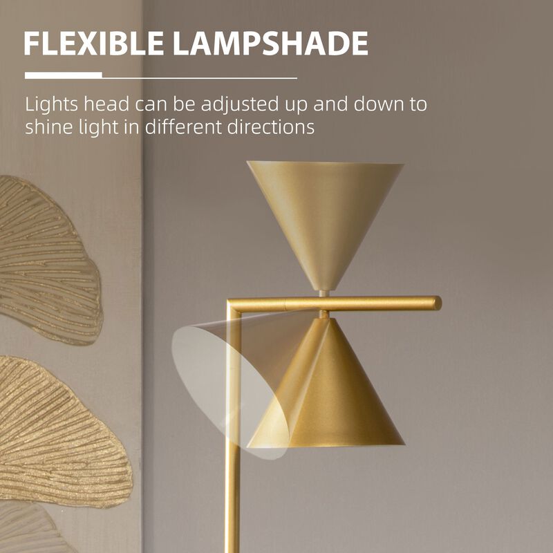 Gold Standing Light: Modern Floor Lamp with Adjustable Head