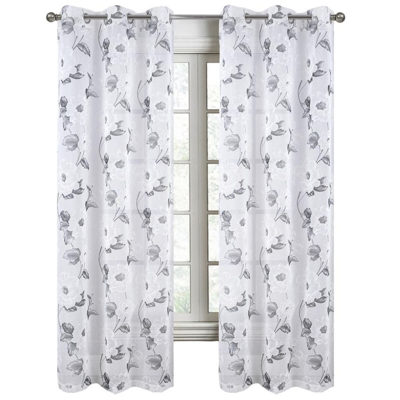 RT Designers Collection Jillian Rubber Doily Grommet Light Filtering Window Curtains for Bedroom 54" x 95" Grey