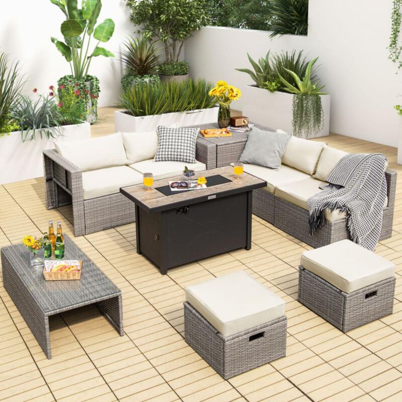 Hivvago 9 Pieces Patio Furniture Set with 42 Inches 60000 BTU Fire Pit