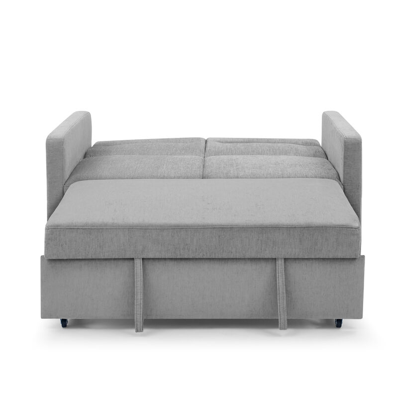Loveseats Sofa Bed with Pull-out Bed, Adjustable Back and Two Arm Pocket, Grey