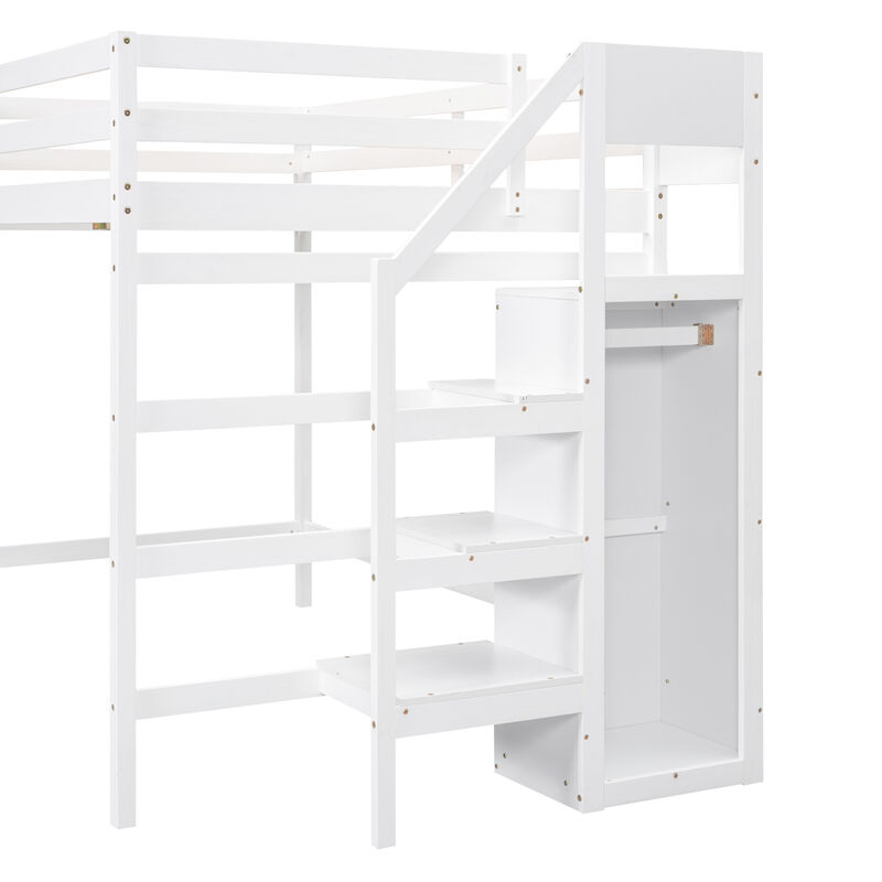 Merax Loft Bed with Storage Wardrobe and Staircase