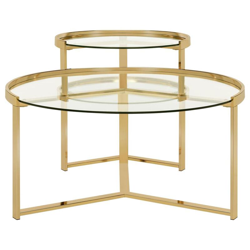 Coaster Co. of America Delia 2-piece Round Nesting Table Clear and Gold