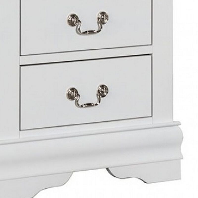 Ryla Nightstand, 2 Drawers, Classic White Solid Wood, Nickel Metal Handles