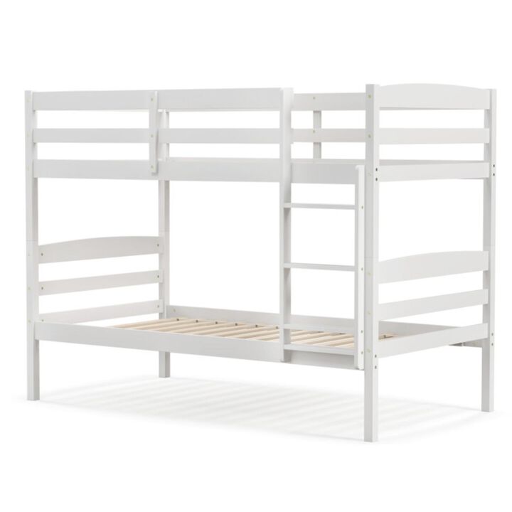 Hivvago Solid Wood Twin Over Twin Bunk Bed Frame with High Guardrails and Integrated Ladder