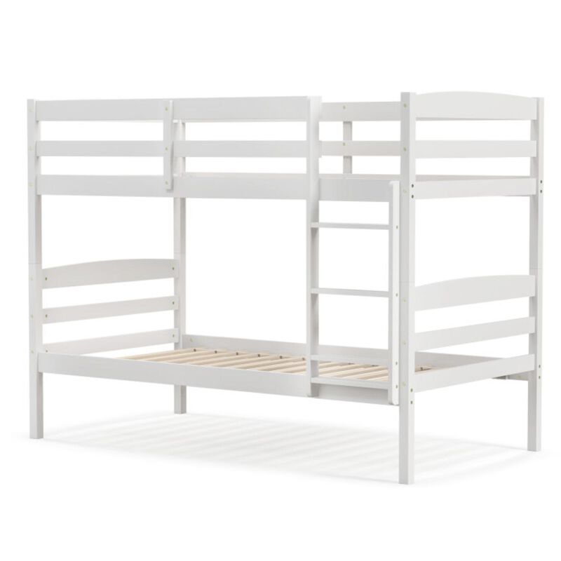 Hivvago Solid Wood Twin Over Twin Bunk Bed Frame with High Guardrails and Integrated Ladder