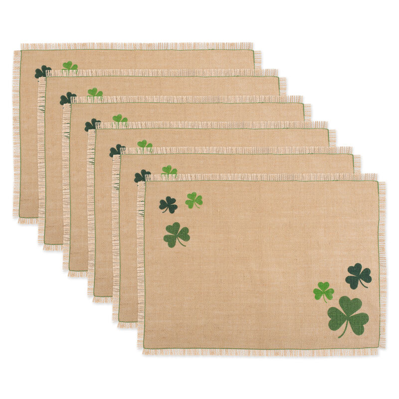 Set of 6 Brown and Green Rectangular Shamrock Placemats 19.25"