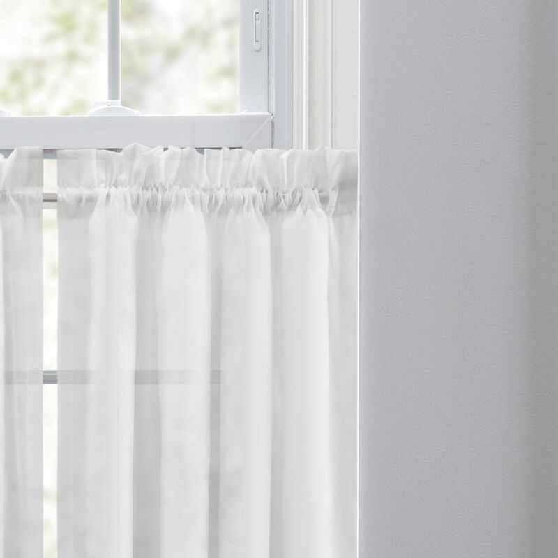 Ellis Curtain Cotton Voile 1.5" Rod Pocket Tailored Tier Pair for Windows 80" x 36" White