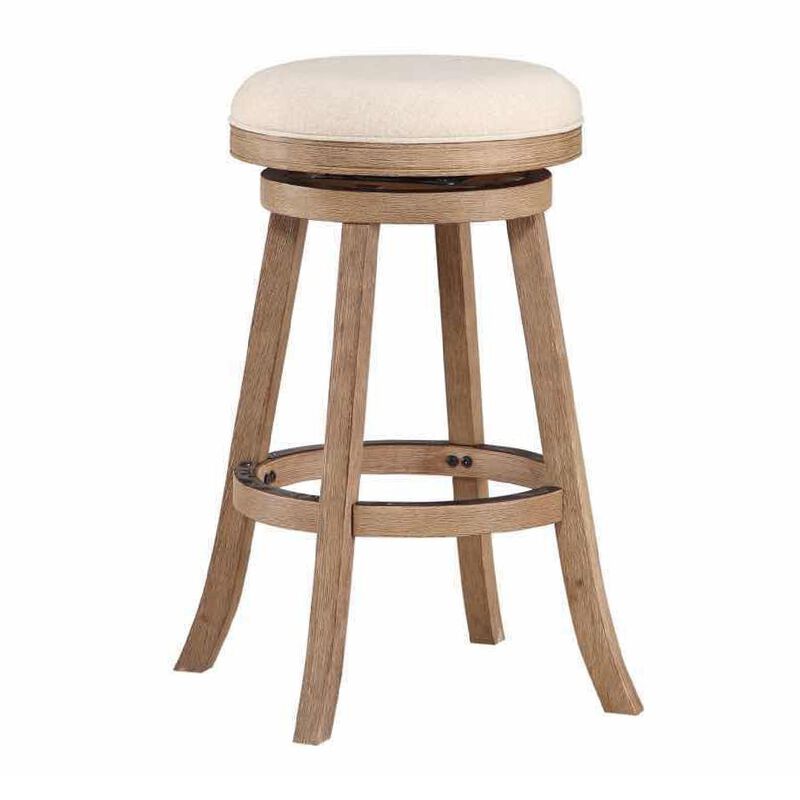 Liam 29 Inch Wood Barstool, Swivel Seat, High Density Foam Cushion, Ivory-Benzara