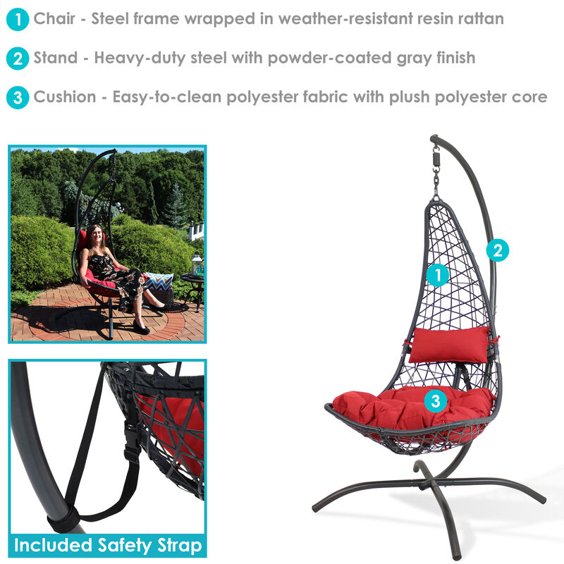 Sunnydaze Resin Wicker Lounge Chair with Steel Stand and Cushions