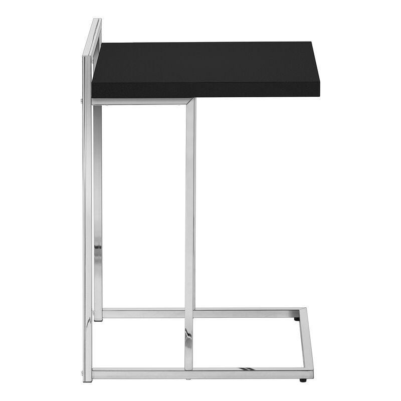 Monarch Specialties I 3640 Accent Table, C-shaped, End, Side, Snack, Living Room, Bedroom, Metal, Laminate, Black, Chrome, Contemporary, Modern