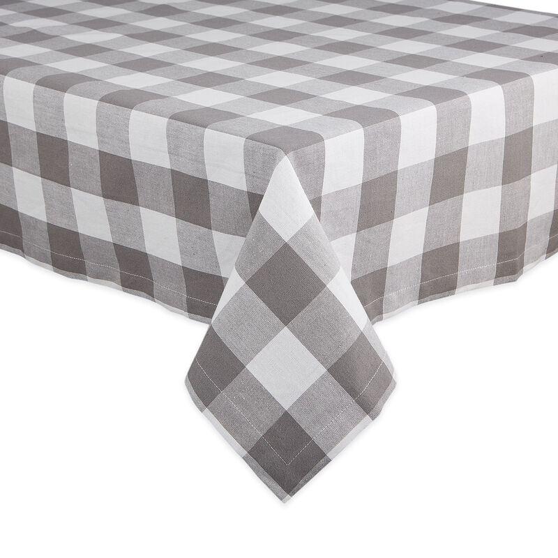 104" Gray and White Checkered Tablecloth