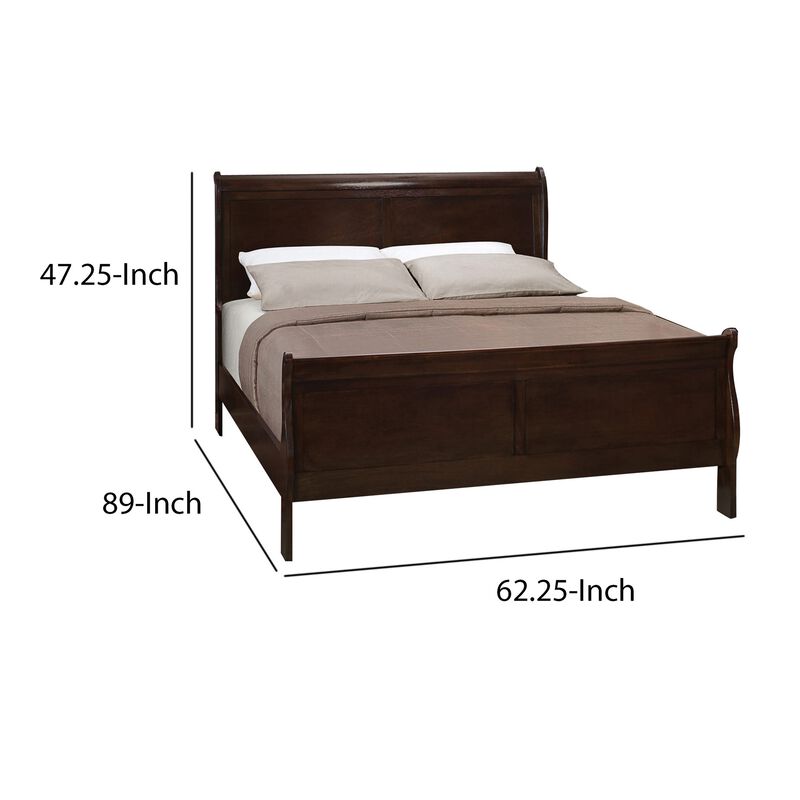 Traditional Style Wooden Queen Size Bed with Curved Headboard, Brown-Benzara