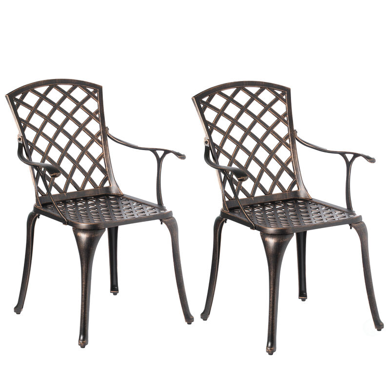 Indoor and Outdoor Bronze Dinning Set 2 Chairs Cast Aluminum