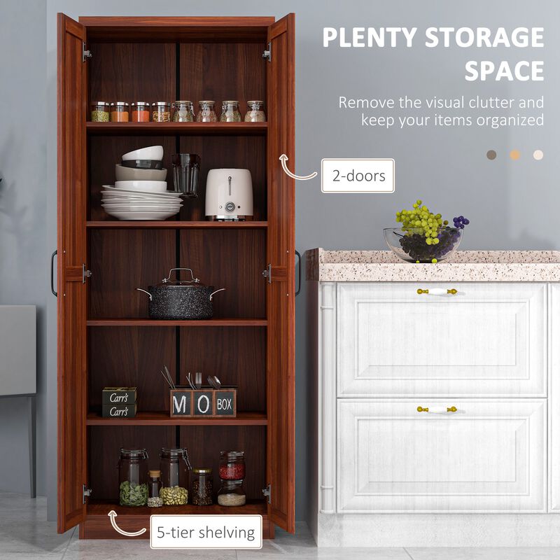 63" Kitchen Pantry Storage Cabinet with Doors and Shelves, Tall Kitchen Cabinet with 2 Doors and 5-tier Shelving