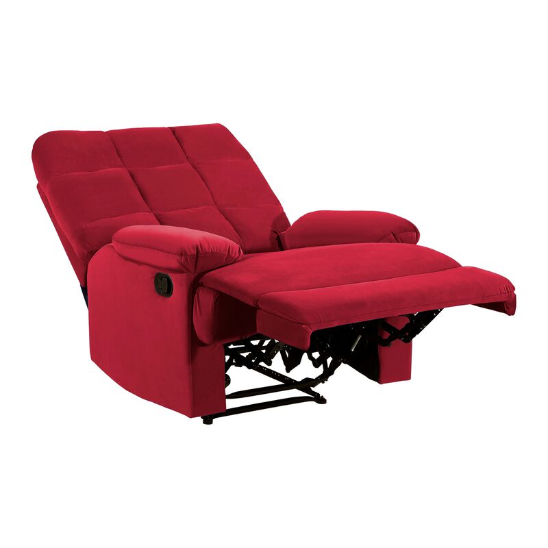 Patty 36 Inch Manual Recliner Chair, Soft Cushion, Red Velvet, Solid Wood - Benzara