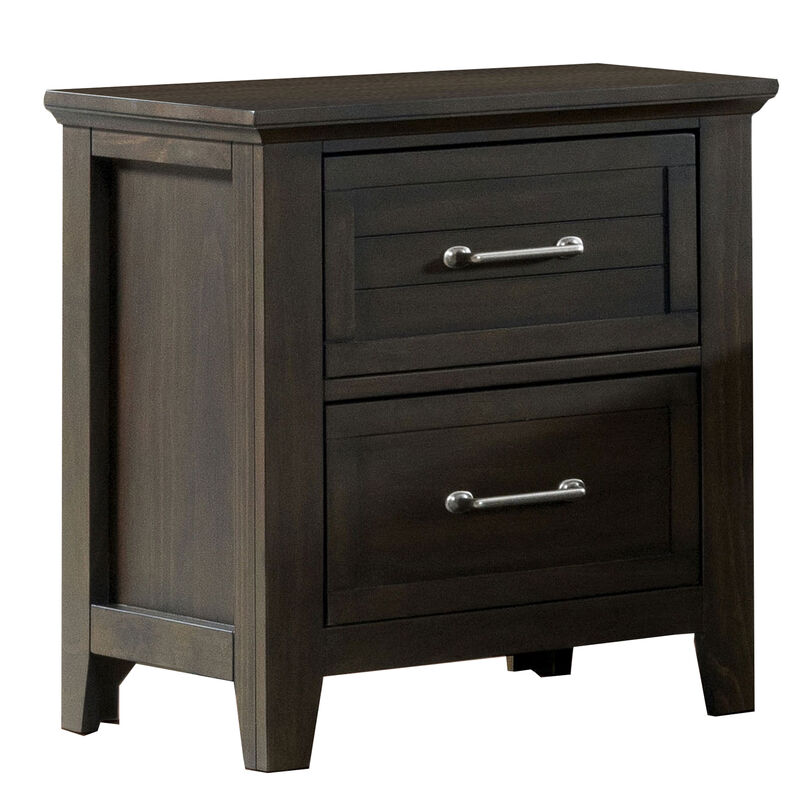 2 Drawer Wooden Nightstand with Plank Style Front, Brown - Benzara
