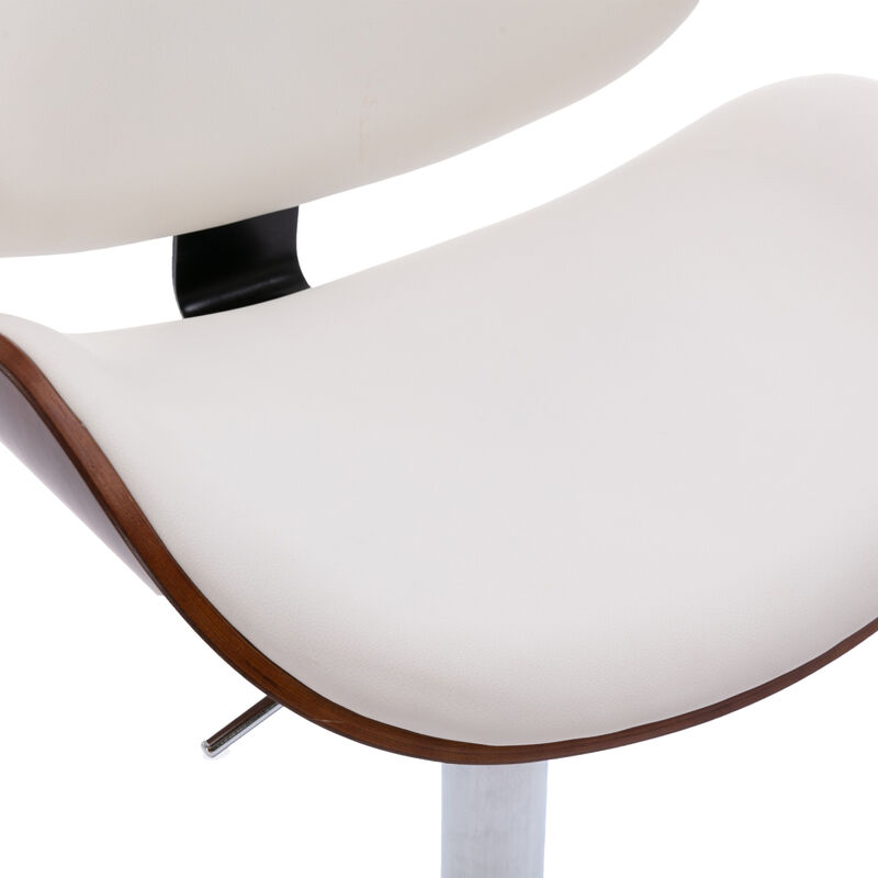 Bentwood Adjustable Bar Stools, Upholstered Swivel Barstool, white PU Leather Bar Stools (Set of 2)