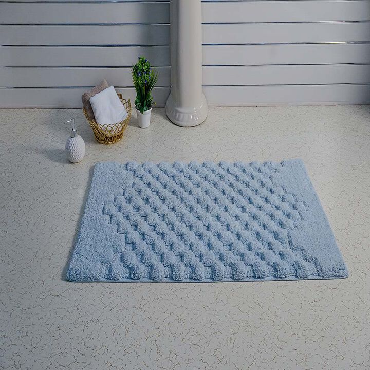 Knightsbridge Luxurious Block Pattern High Quality Year Round Cotton With Non-Skid Back Bath Rug 17" X 24" Light Blue