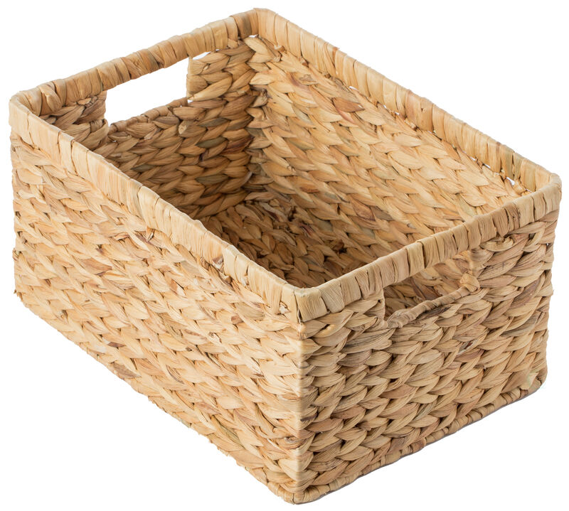 Natural Woven Water Hyacinth Wicker Rectangular Storage Bin Basket with Handles, Large