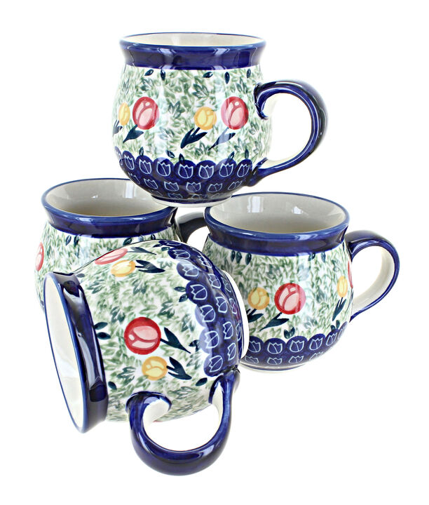 Blue Rose Polish Pottery Snow Flurry 4PC Bubble Mug Set