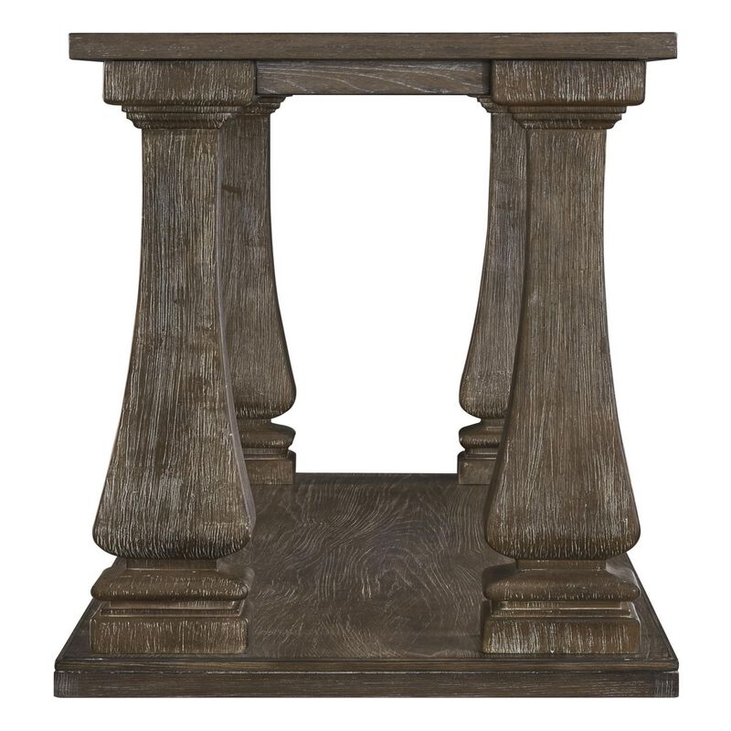 Rectangular Wooden Sofa Table with Square Baluster Legs, Taupe Brown-Benzara