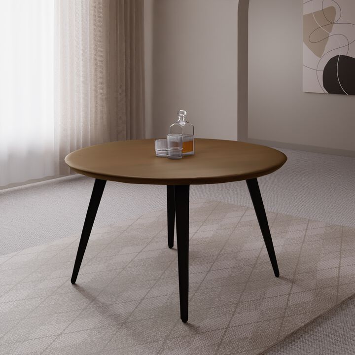 LeisureMod Ravenna Modern Round Wood 47" Dining Table With Metal Legs