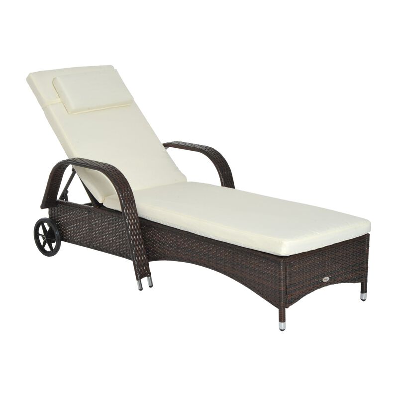 Mixed Brown Wicker Lounger: Adjustable PE Rattan Chaise with Cushion