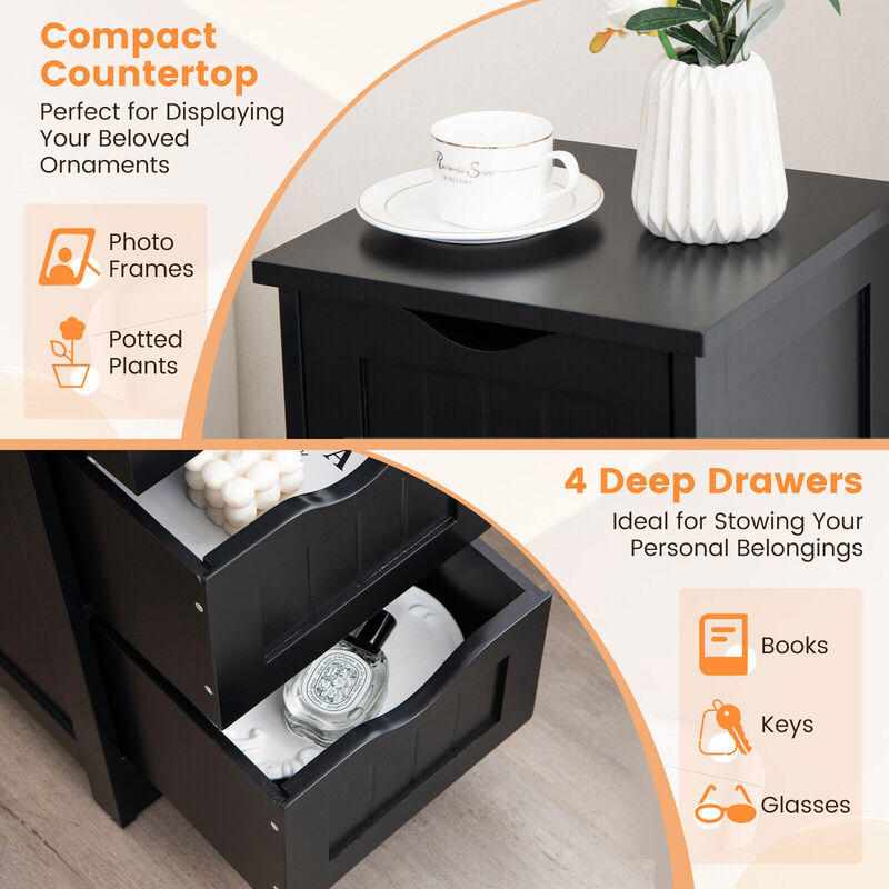 4-Drawer Freestanding Floor Cabinet with Anti-Toppling Device-Black