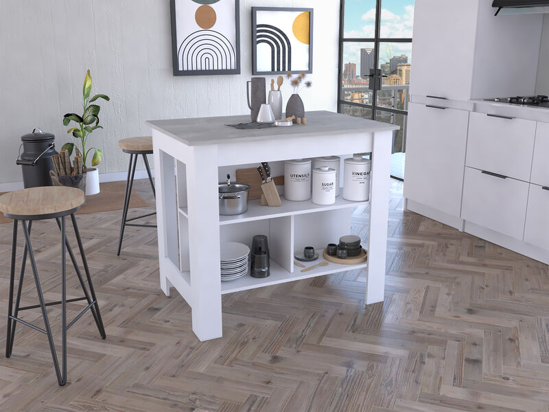 Kitchen Island Dozza, Kitchen, White / Ibiza Marble Color Finish