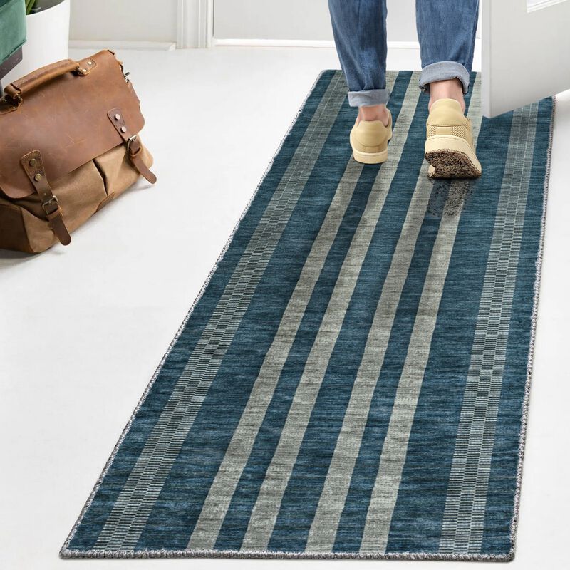 Vichy Geometric Striped Machine Washable Area Rug