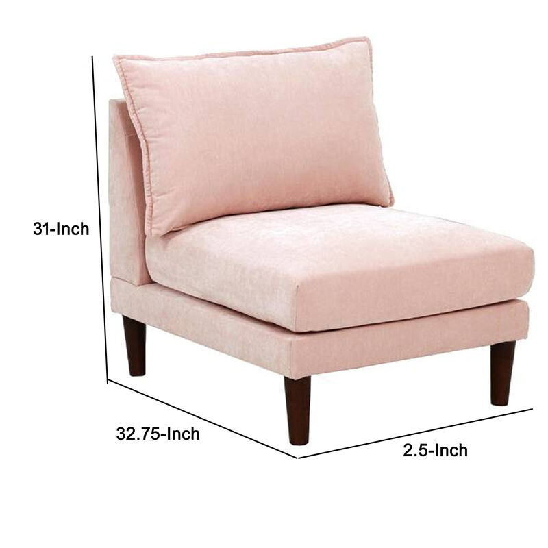 Rio 33 Inch Modular Armless Sofa Chair, Lumbar Cushion, Blush Pink - Benzara