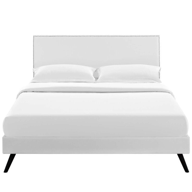 Modway - Macie King Vinyl Platform Bed with Round Splayed Legs White