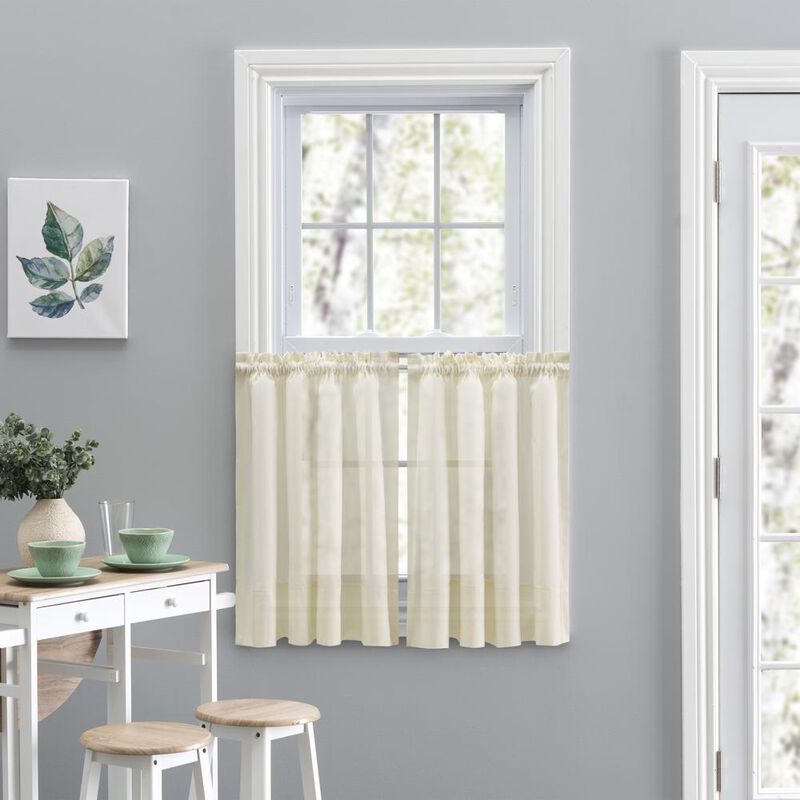 Ellis Curtain Shadow Stripe 1.5" Rod Pocket Tailored Tier Pair for Windows 80" x 36" Natural